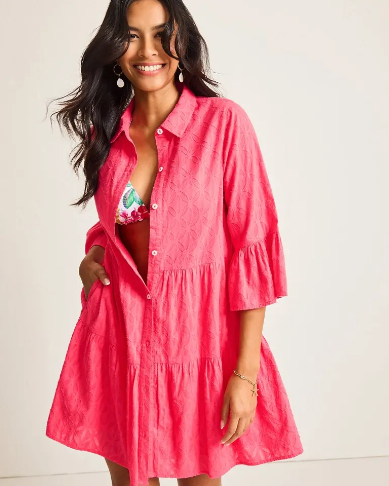 Cotton Clip Jacquard Coverup Shirt Dress