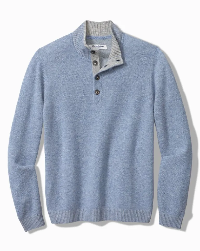 Soft Sands Cashmere Button-Mock Sweater